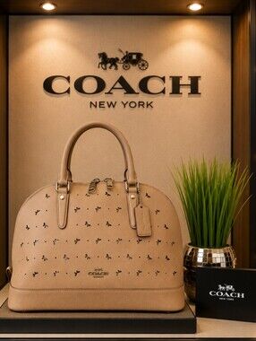 Coach Sierra Satchel Butterflies Perforated Beechwood Beige Hand Bag
